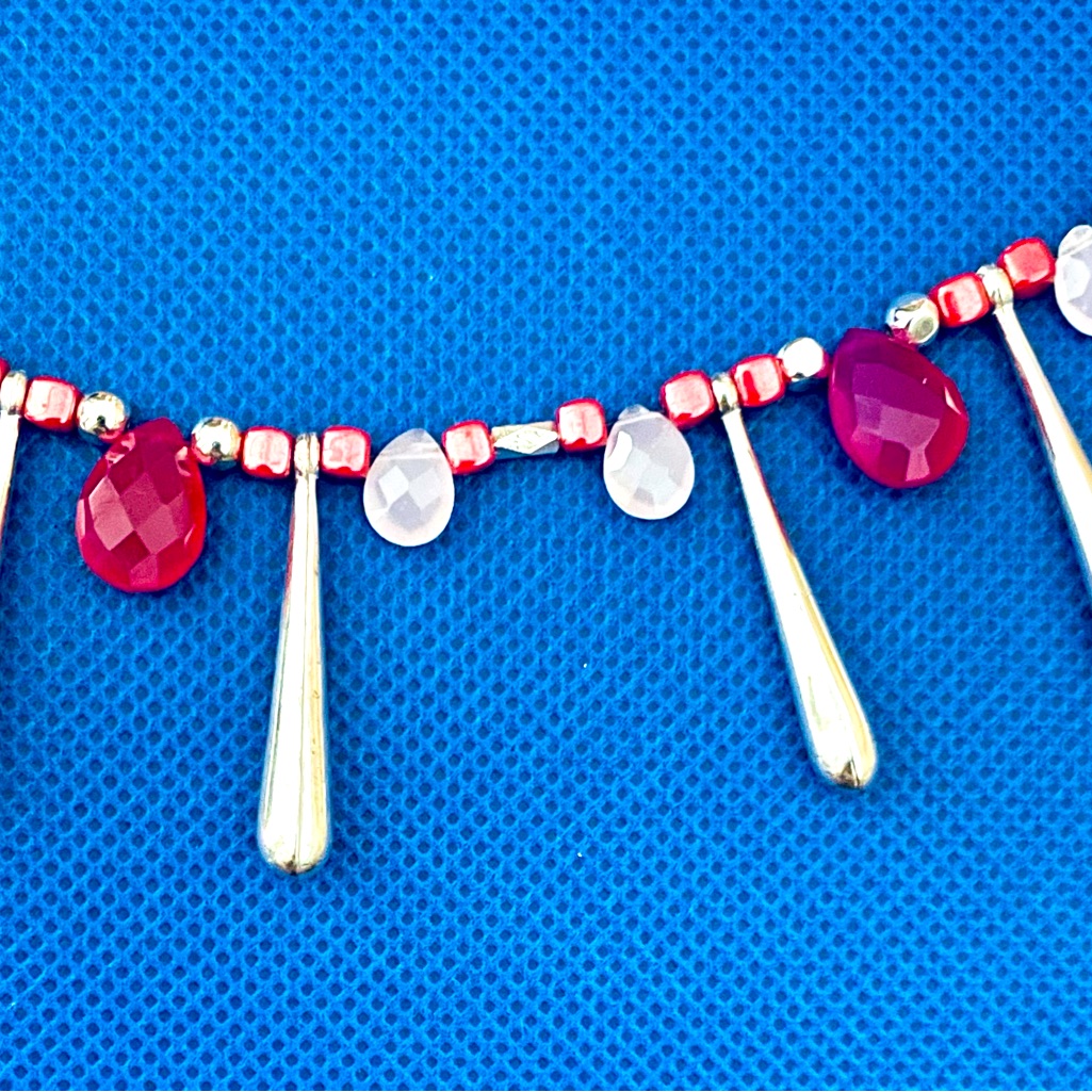 Elegant Silver And Red Necklace